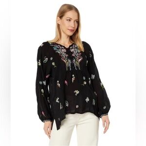 Johnny Was | Tinsley Long Sleeve Blouse Black Embroidered Floral